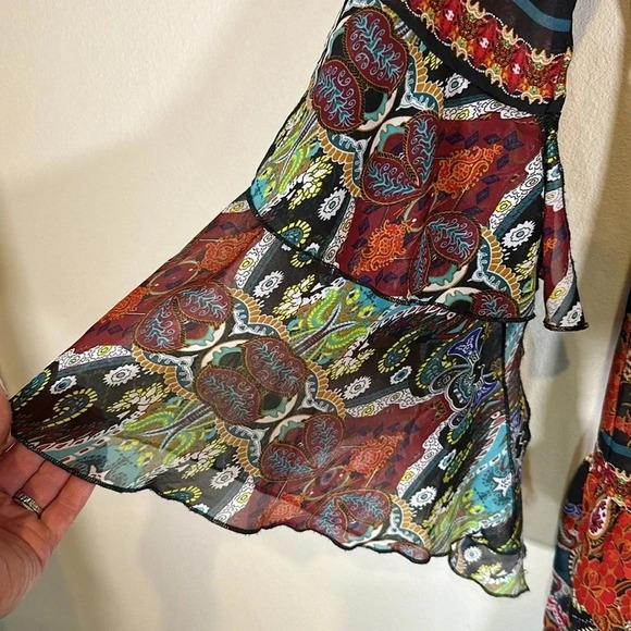 Venus Boho Print Ruffle Mini Dress Size XS Gypsy Hippie Summer Resortwear Vacay - Picture 5 of 7